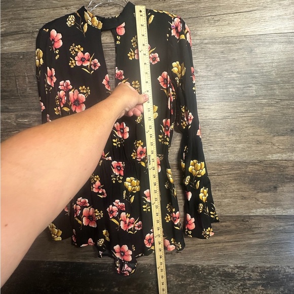 Forever 21 Black and Pink Floral Cut Out Long Sleeve Romper - Picture 7 of 10
